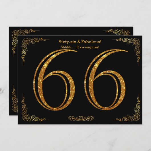 Invitation 66e fête d'anniversaire, styl Gatsby, parties scin (Devant / Derrière)