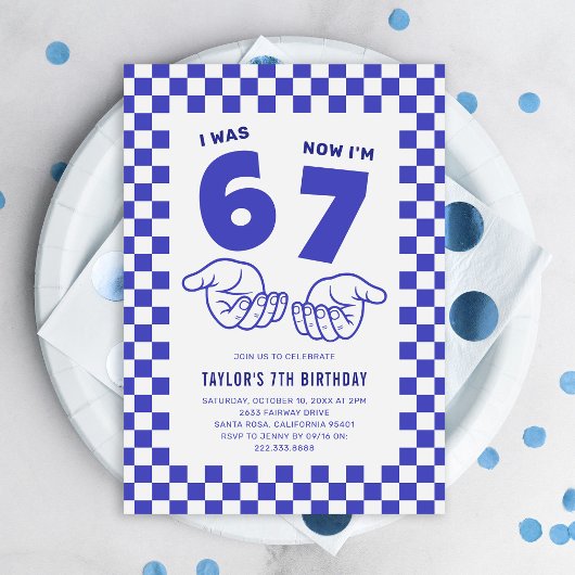 Invitation 67 Meme Trend Blue Kids 7th Birthday Party