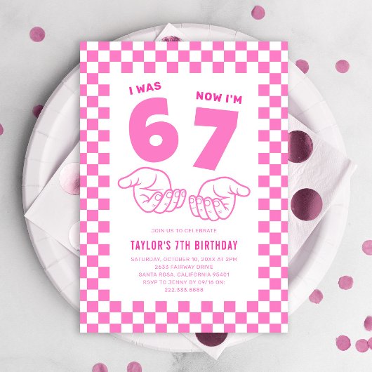 Invitation 67 Meme Trend Pink Kids 7th Birthday Party