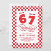 Invitation 67 Meme Trend Red Kids 7th Birthday Party (Devant)