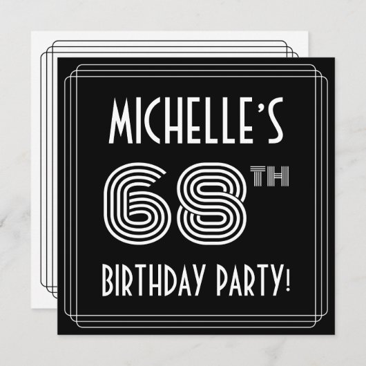 Invitation 68th Birthday Party: Art Deco Style w/ Custom Name (Devant / Derrière)