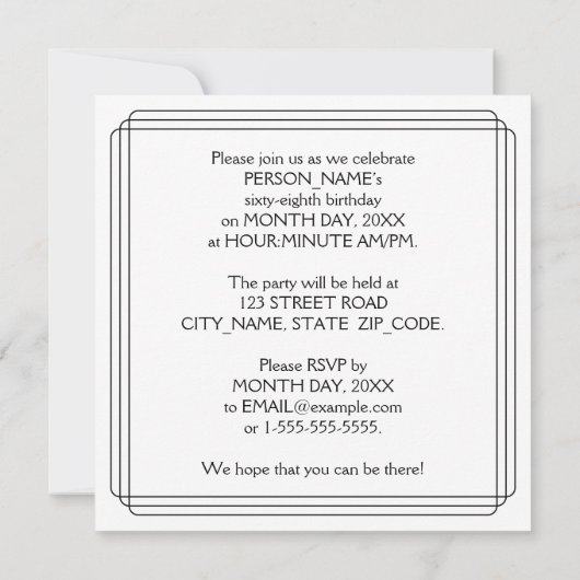 Invitation 68th Birthday Party: Art Deco Style w/ Custom Name (Dos)