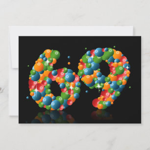 Invitation 69e fête d'anniversaire, avec bulles et balles