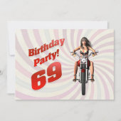 Invitation 69ème anniversaire avec une fille sur une moto (Devant)