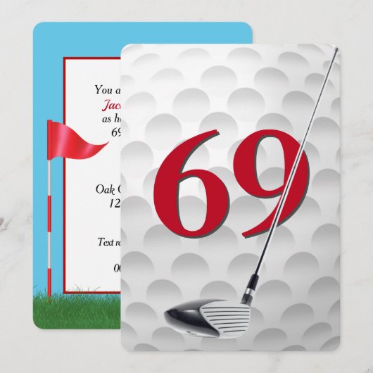 Invitation 69th Birthday Golf Theme Party (Devant / Derrière)