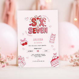 Invitation 6 7 Birthday for Girls, Pink 7th Kids Party