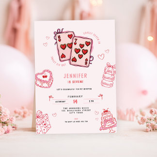 Invitation 6 7 Birthday for Girls, Pink Six Seven Kids Party