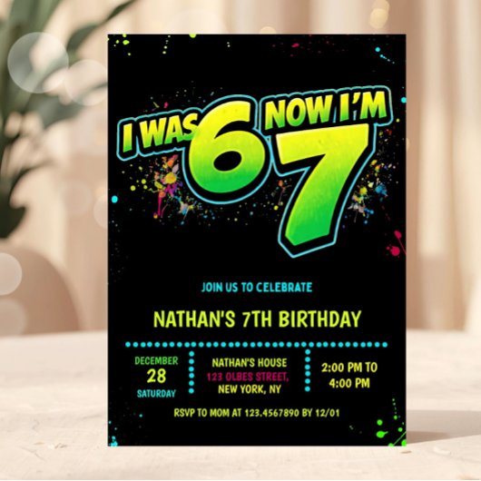 Invitation 6 7 Boy Neon Six Seven Birthday Graffiti