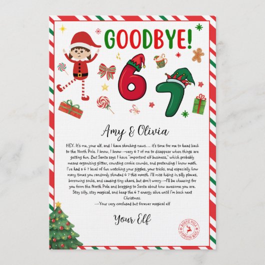Invitation 6 7 elf goodbye letter - funny elf letter - 67 (Devant)