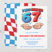 Invitation 6 7 Funny Meme red & blue kid birthday (Devant / Derrière)