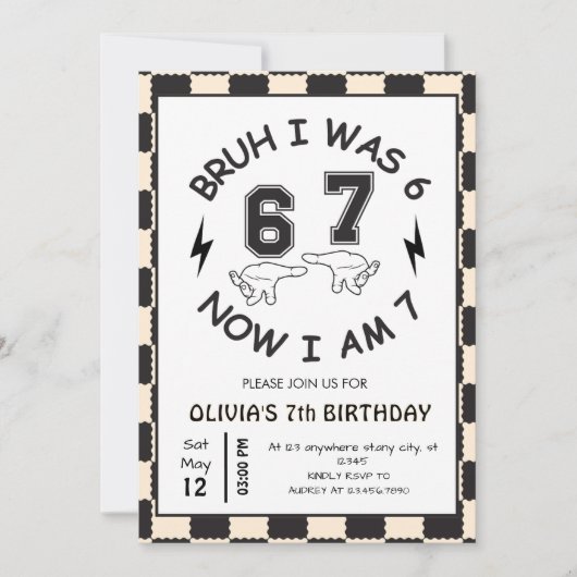 Invitation 6 7 Meme 7th Birthday Rtro (Devant)