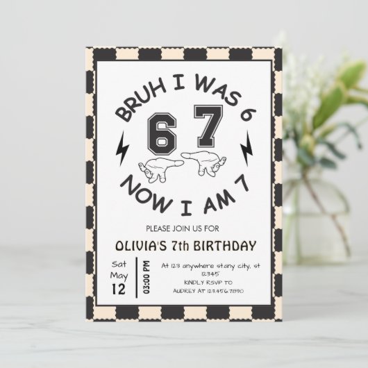 Invitation 6 7 Meme 7th Birthday Rtro (Debout devant)