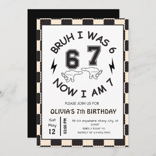 Invitation 6 7 Meme 7th Birthday Rtro (Devant / Derrière)