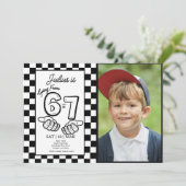 Invitation 6 7 Meme Birthday Black Checkerboard Photo (Debout devant)