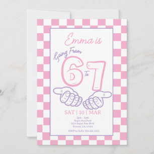 Invitation 6 7 Mème Fille Anniversaire Damier Rose