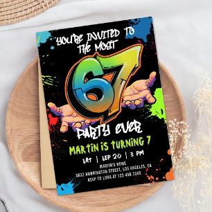 Invitation 6 7 Meme Graffiti Six Seven Anniversaire