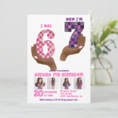 Invitation 6 7 Meme Retro Pink Purple Checker Kids Birthday (Debout devant)