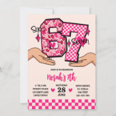 Invitation 6 7 Meme Varsity Léopard Damier Fille Fête (Devant)