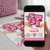 Invitation 6 7 Meme Varsity Léopard Damier Fille Fête