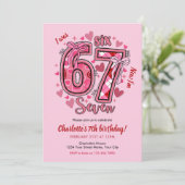 Invitation 6 7 Six Seven Meme Trend Pink Girls 7th Birthday (Debout devant)