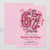Invitation 6 7 Six Seven Meme Trend Pink Girls 7th Birthday (Devant / Derrière)