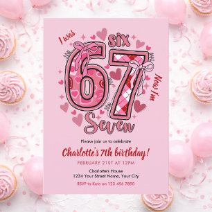 Invitation 6 7 Six Seven Tendance de Mème Fille Rose 7e Anniv