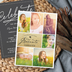 Invitation 6 Photo Collage Gold Parties scintillant Graduatio