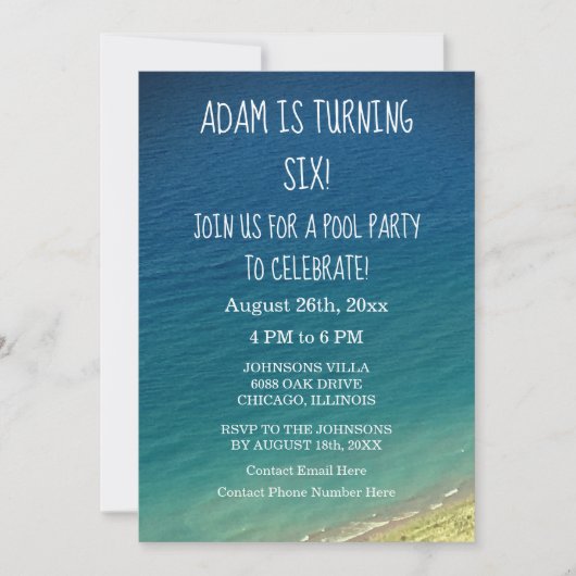 Invitation 6Anniversaire Pool Party Blue Water Beach (Devant)
