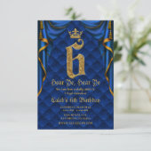 Invitation 6E 6 SIX Fête d'anniversaire Royal Blue Gold Crown (Debout devant)