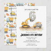 Invitation 6e anniversaire Construction Boy Anniversaire Invi (Devant / Derrière)