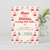Invitation 6e Anniversaire Coquette Cerises Bows Bulles Lettr (Debout devant)