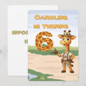 Invitation 6e anniversaire Cute Explorer Giraffe en safari (Devant / Derrière)