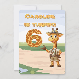 Invitation 6e anniversaire Cute Explorer Giraffe en safari