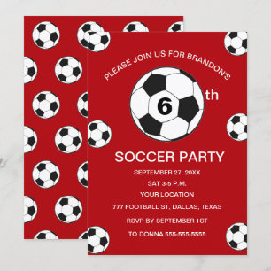 Invitation 6e anniversaire de fête Football Red Boys Sports