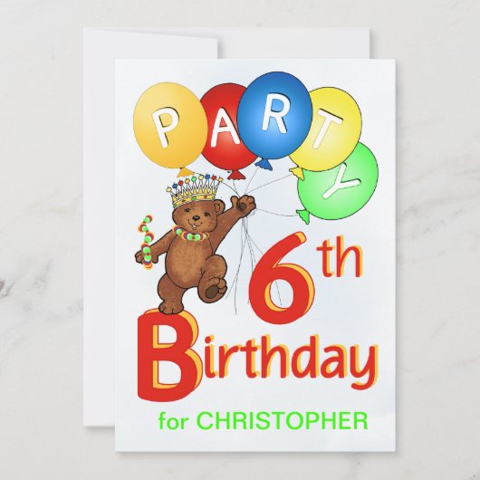 Invitation 6e anniversaire de la Royal Teddy Bear (Devant)