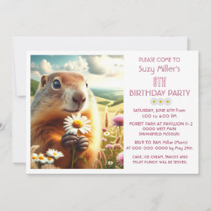 Invitation 6e anniversaire fille animal et marguerite
