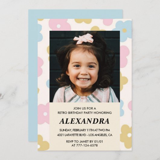 Invitation 6e anniversaire Fleurs Super rétro mign (Devant / Derrière)