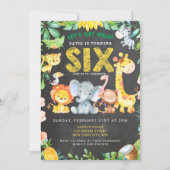 Invitation 6e anniversaire Garçon Safari Animaux Chalkboard J (Devant)