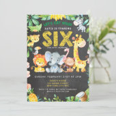 Invitation 6e anniversaire Garçon Safari Animaux Chalkboard J (Debout devant)