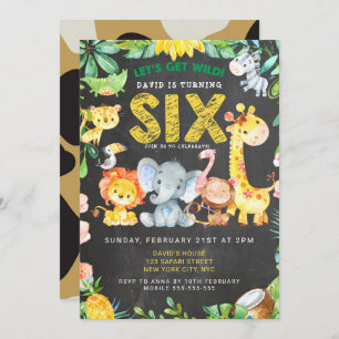 Invitation 6e anniversaire Garçon Safari Animaux Chalkboard J