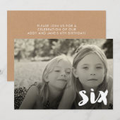 Invitation 6e anniversaire garçons filles nombre six superpos (Devant / Derrière)