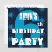 Invitation 6e anniversaire moderne Six ans Big Blue Stars B35 (Devant / Derrière)