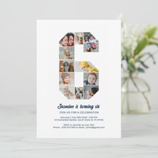 Invitation 6e anniversaire Numéro 6 Photo personnalisée Colla (Debout devant)