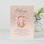 Invitation 6e anniversaire Rose rose or bow fête d'anniversai (Debout devant)