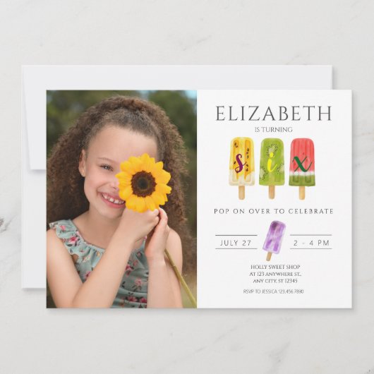 Invitation 6e anniversaire Summer popsicice fête de la crème (Devant)