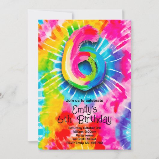 Invitation 6e Anniversaire Tie Dye (Devant)