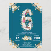 Invitation 6e anniversaire Turquoise Fleur photo Collage bleu (Devant / Derrière)