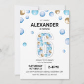 Invitation 6e fête d'anniversaire, Blue and Gold Balloon Boy (Devant)