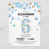 Invitation 6e fête d'anniversaire, Blue and Gold Balloon Boy (Devant / Derrière)