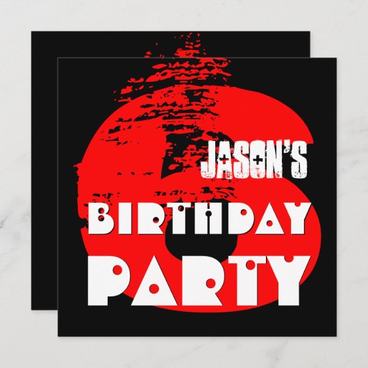 Invitation 6e fête d'anniversaire Conception de grunge 6 ans (Devant / Derrière)